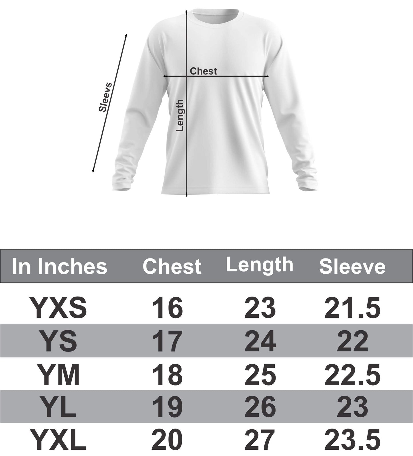Product Sizing Youth Long Sleeve