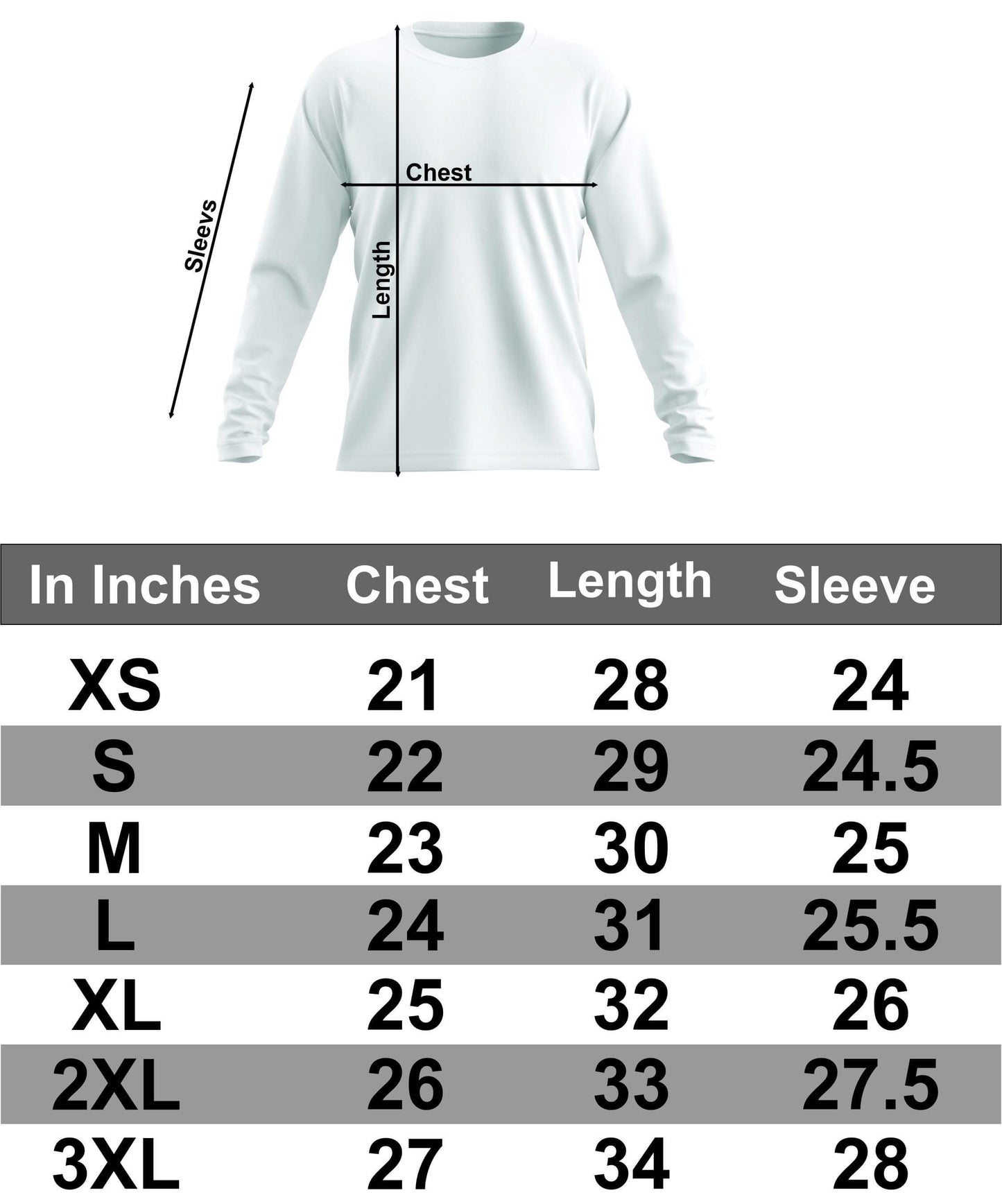 Product Sizing Adult Long Sleeve